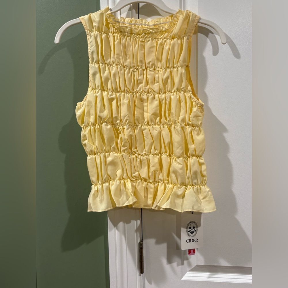 Cider Pale Yellow Smocked Ruffle Tank Top - Picture 5 of 7